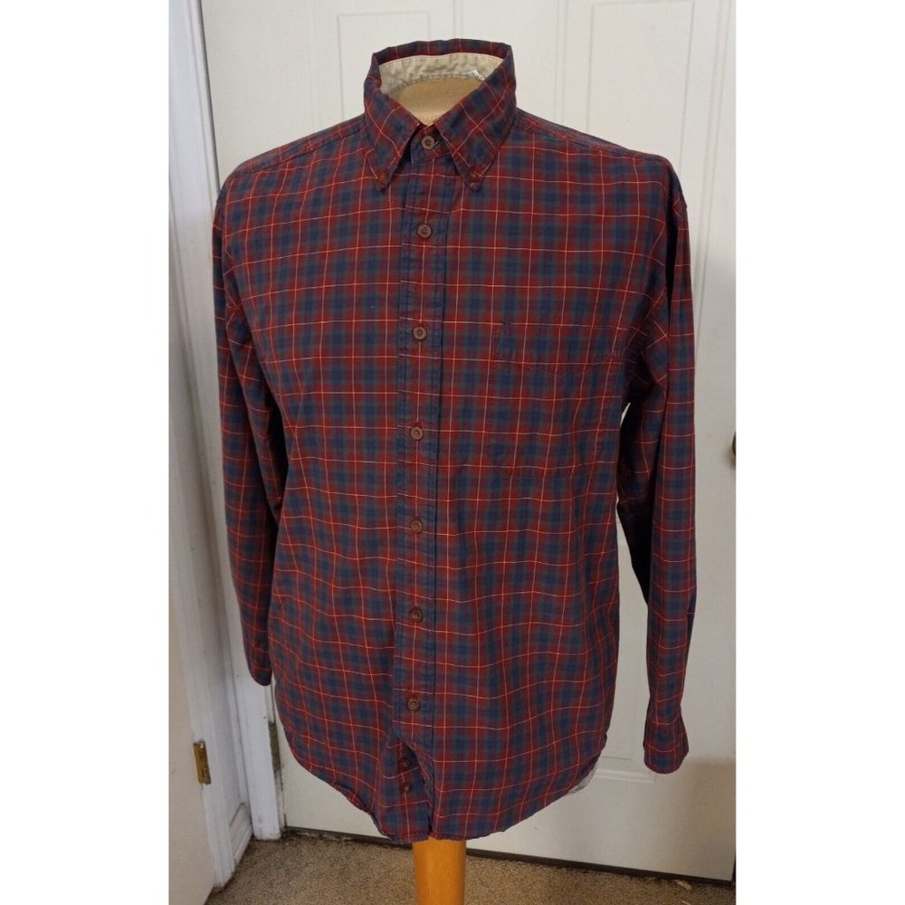 G.H Bass & Co. Men's Casual Long Sleeve Shirt M 15/33 Red/Green 100% Cotton GUC